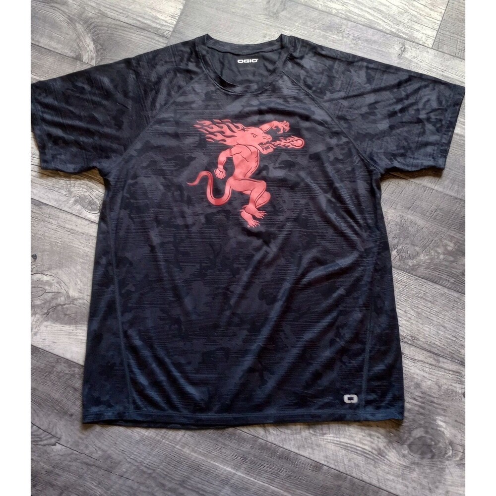 Ogio Mens L Black Short Sleeve With Iconic Red Fireball  Dragon